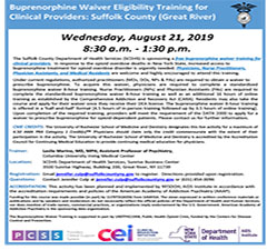 Buprenorphine Waiver Eligibility Training for Clinical Providers: Suffolk County (Great River)